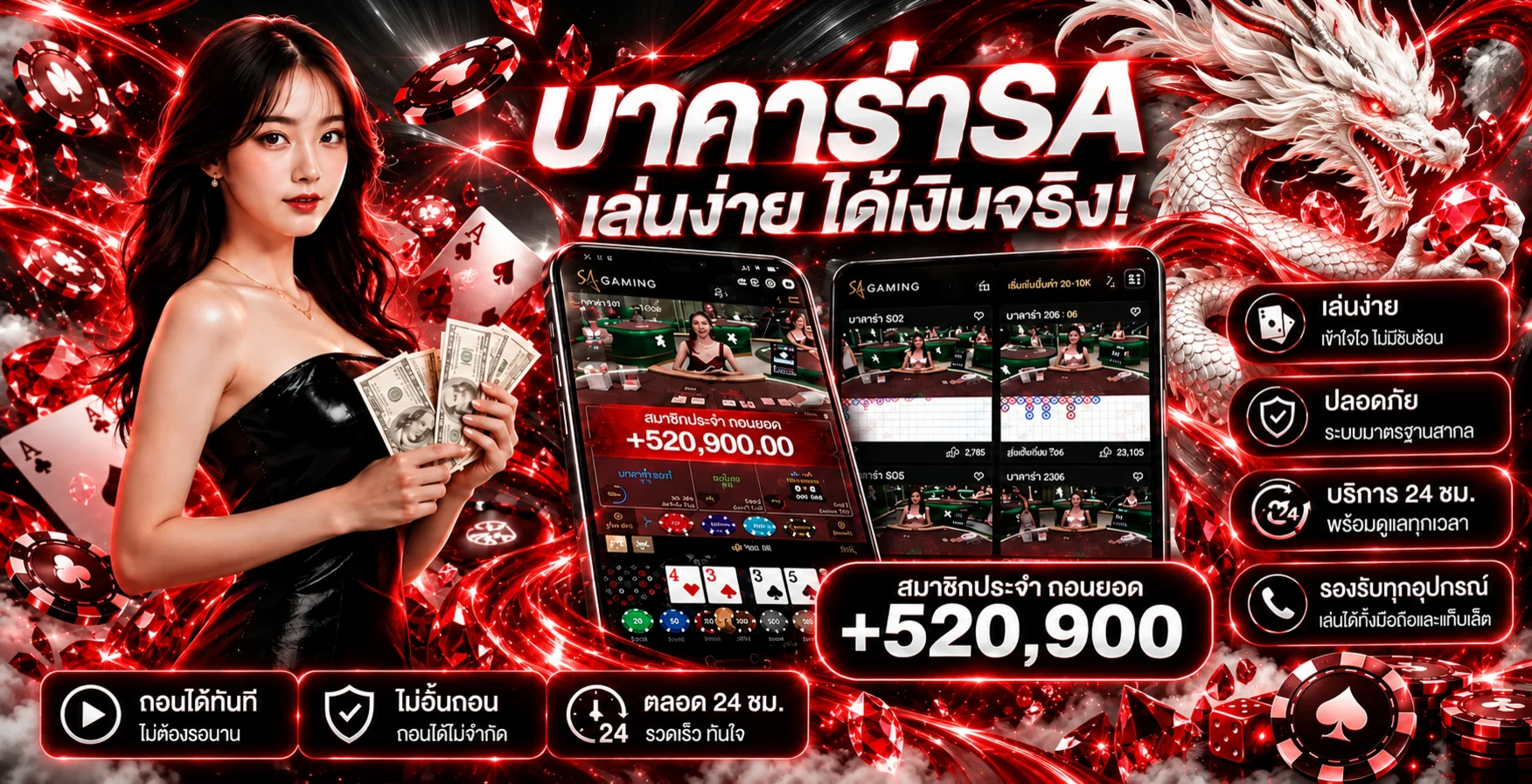 แบนเนอร์คาสิโนสด SLOTXYVIP พร้อมเกมบนมือถือ